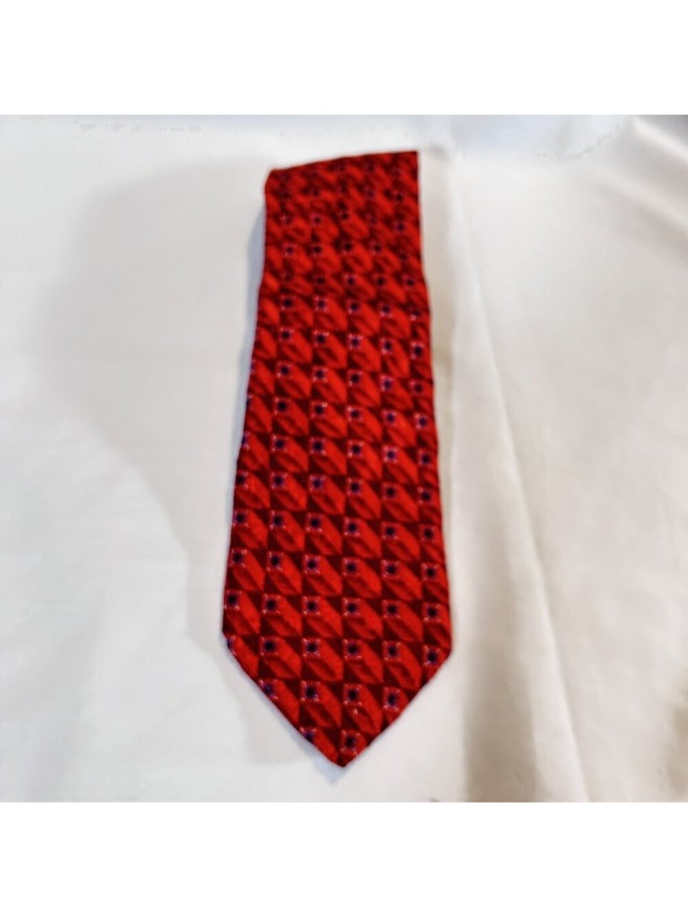 ERMENEGILDO ZEGNA Men's 100% Silk Necktie ITALY Luxury CHECKERED Red/White EUC